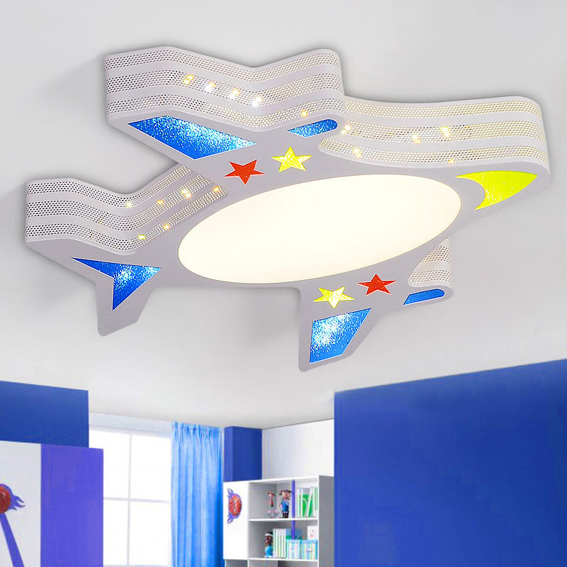 Metal Aircraft Flush Mount Lighting Kids LED Grey Ceiling Fixture with Star Cutouts for Bedroom Clearhalo 'Ceiling Lights' 'Close To Ceiling Lights' 'Close to ceiling' 'Flush mount' Lighting' 2405207