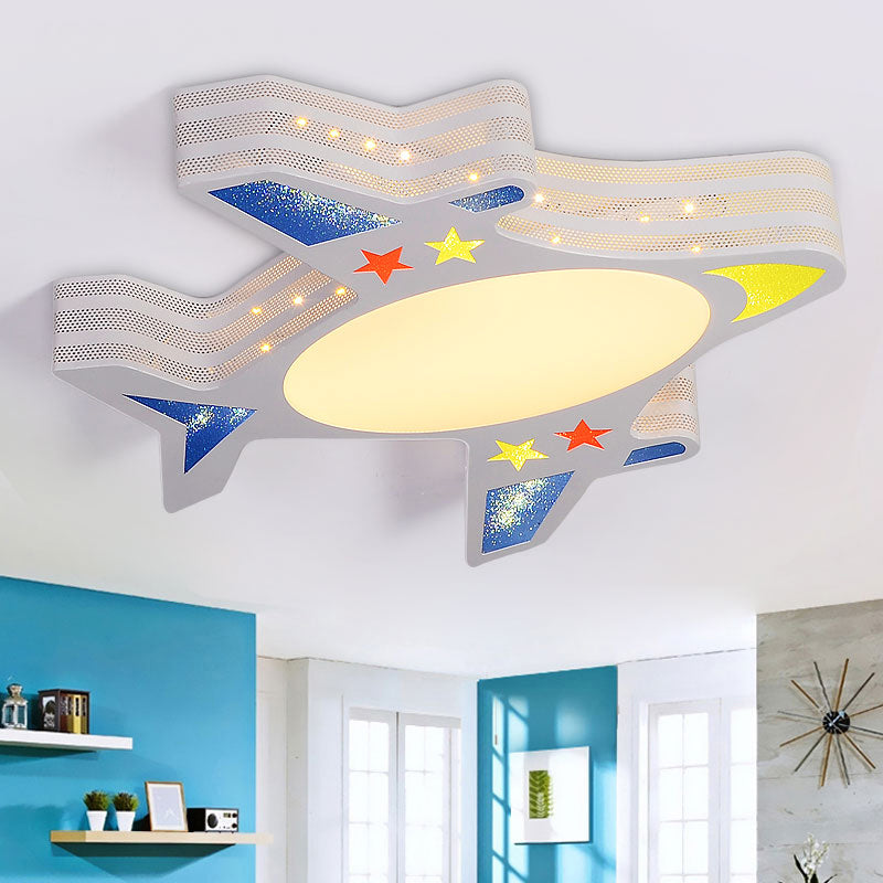 Metal Aircraft Flush Mount Lighting Kids LED Grey Ceiling Fixture with Star Cutouts for Bedroom Clearhalo 'Ceiling Lights' 'Close To Ceiling Lights' 'Close to ceiling' 'Flush mount' Lighting' 2405208
