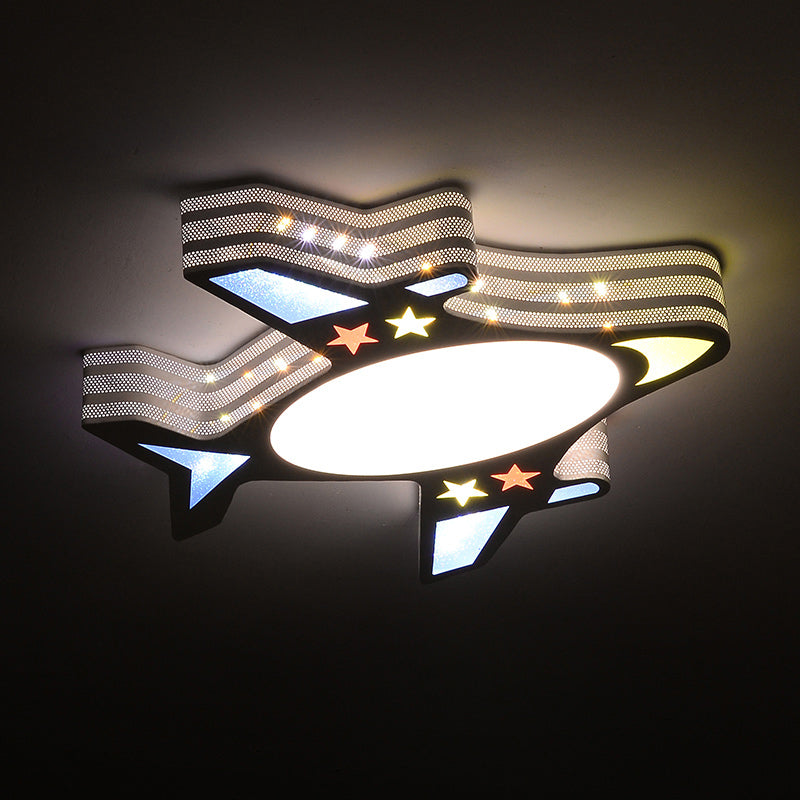 Metal Aircraft Flush Mount Lighting Kids LED Grey Ceiling Fixture with Star Cutouts for Bedroom Clearhalo 'Ceiling Lights' 'Close To Ceiling Lights' 'Close to ceiling' 'Flush mount' Lighting' 2405209