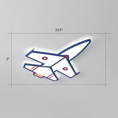 Ultra-Thin Airplane LED Flush Mount Lamp Cartoon Acrylic Child Room Ceiling Light Fixture Blue 23.5" White Clearhalo 'Ceiling Lights' 'Close To Ceiling Lights' 'Close to ceiling' 'Flush mount' Lighting' 2405222