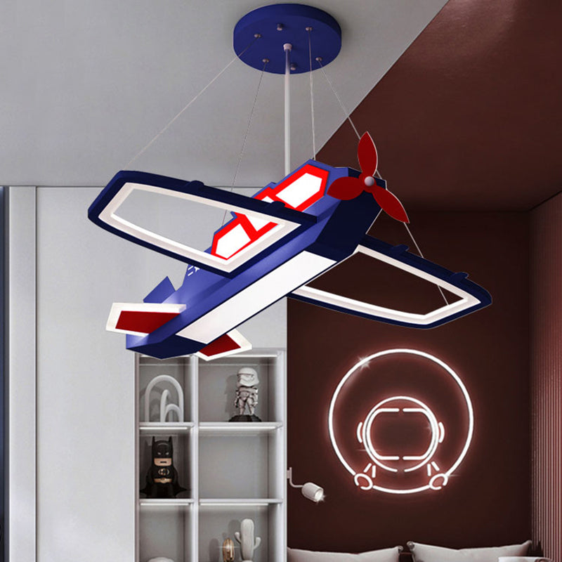 Dark Blue Plane Pendant Lighting Fixture Childrens LED Metal Chandelier for Bedroom Clearhalo 'Ceiling Lights' 'Chandeliers' Lighting' options 2405248