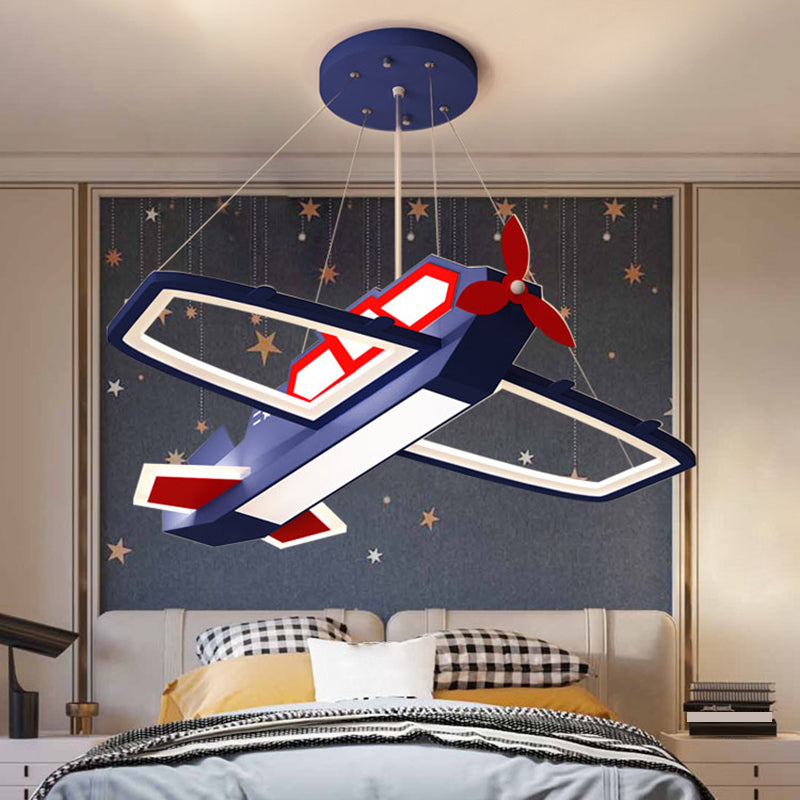 Dark Blue Plane Pendant Lighting Fixture Childrens LED Metal Chandelier for Bedroom Clearhalo 'Ceiling Lights' 'Chandeliers' Lighting' options 2405251