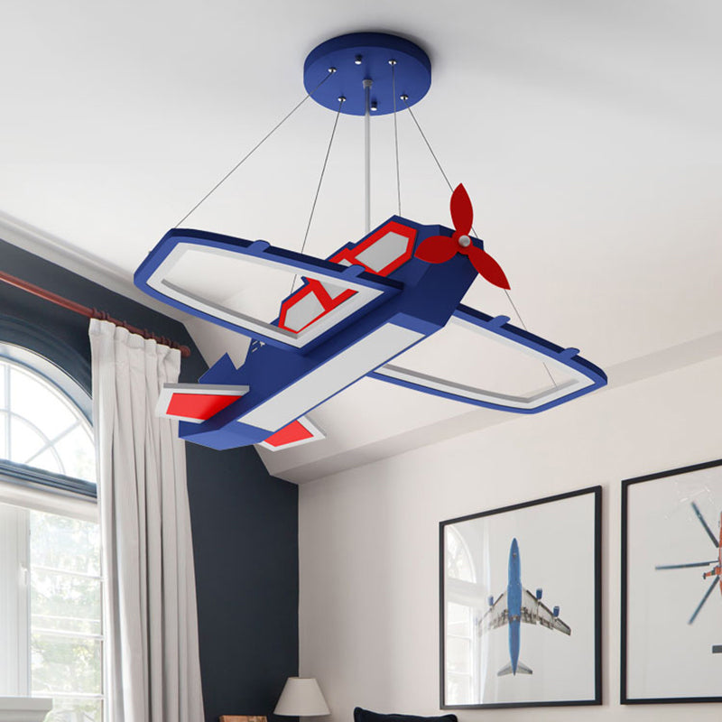 Dark Blue Plane Pendant Lighting Fixture Childrens LED Metal Chandelier for Bedroom Clearhalo 'Ceiling Lights' 'Chandeliers' Lighting' options 2405257