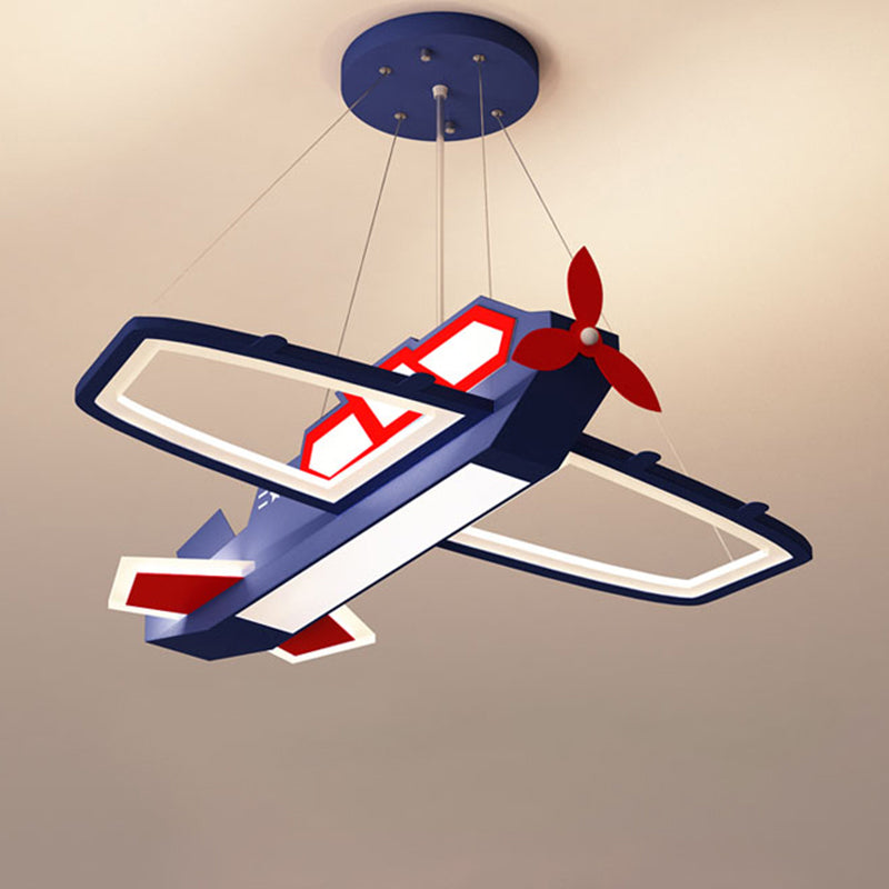 Dark Blue Plane Pendant Lighting Fixture Childrens LED Metal Chandelier for Bedroom Clearhalo 'Ceiling Lights' 'Chandeliers' Lighting' options 2405260