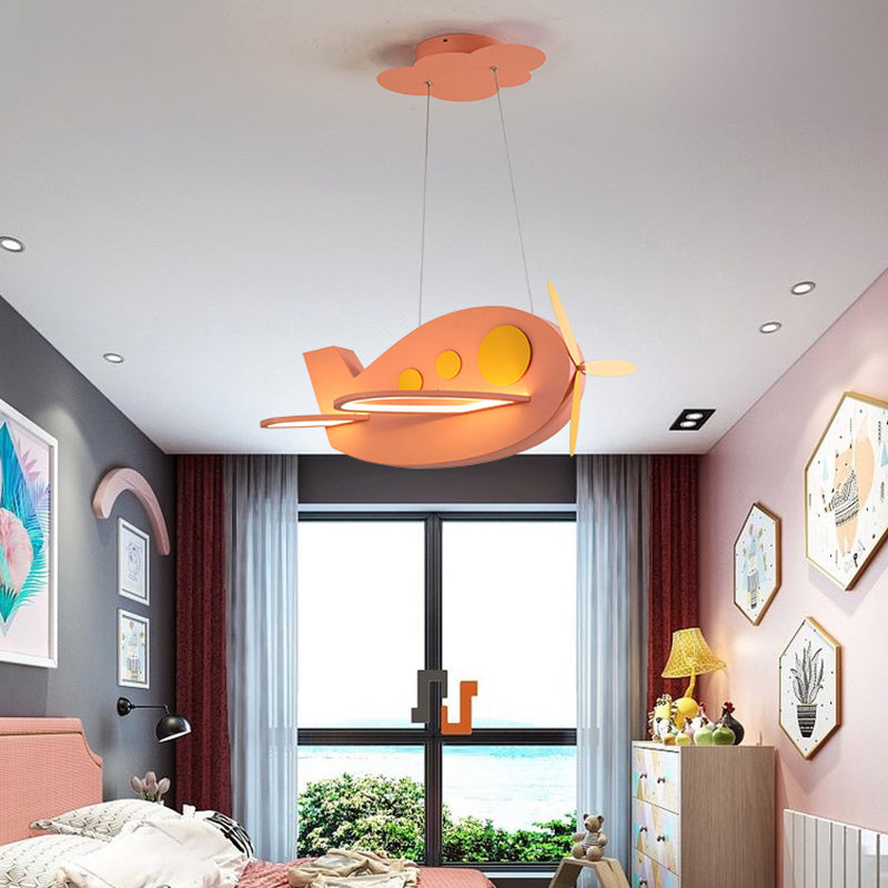 Airplane Shaped Baby Room Chandelier Metallic LED Cartoon Ceiling Suspension Lamp Clearhalo 'Ceiling Lights' 'Chandeliers' Lighting' options 2405263