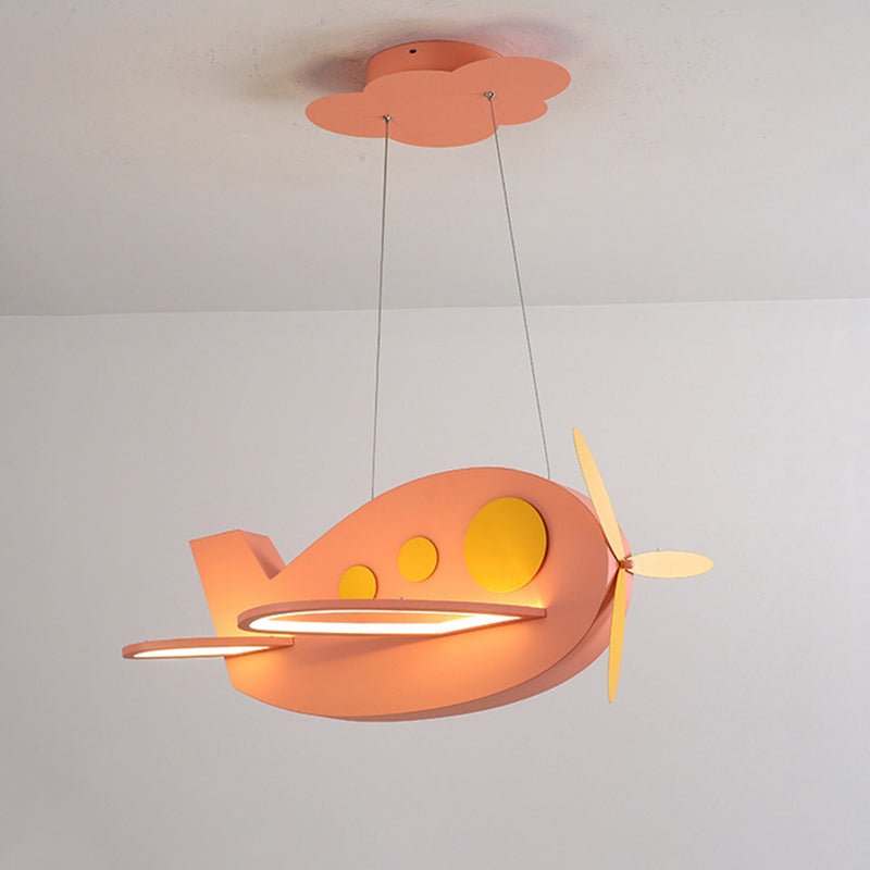 Airplane Shaped Baby Room Chandelier Metallic LED Cartoon Ceiling Suspension Lamp Pink Remote Control Stepless Dimming Clearhalo 'Ceiling Lights' 'Chandeliers' Lighting' options 2405268_f6034cac-0ee8-49a6-8c0e-62e3f857d7c2