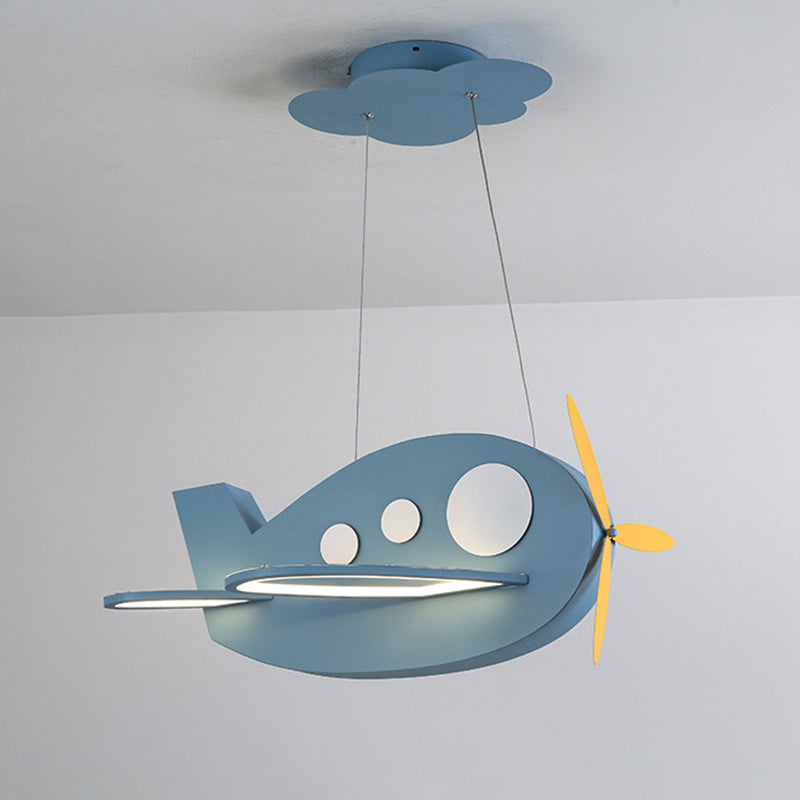 Airplane Shaped Baby Room Chandelier Metallic LED Cartoon Ceiling Suspension Lamp Blue Remote Control Stepless Dimming Clearhalo 'Ceiling Lights' 'Chandeliers' Lighting' options 2405271_e23e995e-598b-4e2f-9ee6-929eed56dd4f
