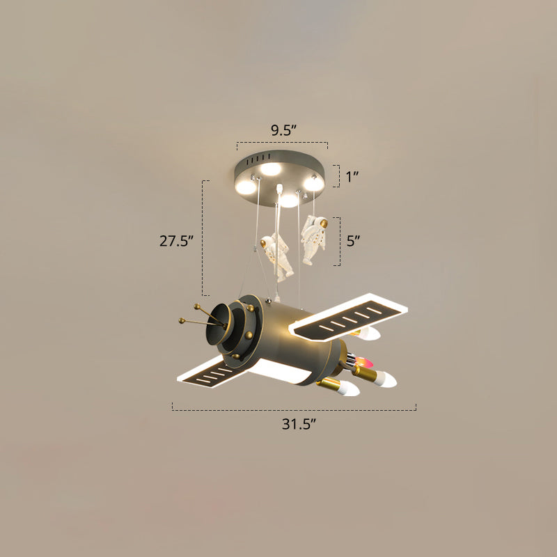Grey Spacecraft LED Chandelier Cartoon Metal Hanging Pendant Light for Kids Bedroom Grey Airplane Clearhalo 'Ceiling Lights' 'Chandeliers' Lighting' 2405273