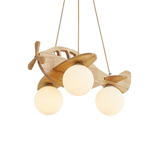 Cartoon 3-Light Chandelier Beige Helicopter Pendant Lighting with Ball White Glass Shade Clearhalo 'Ceiling Lights' 'Chandeliers' Lighting' 2405284