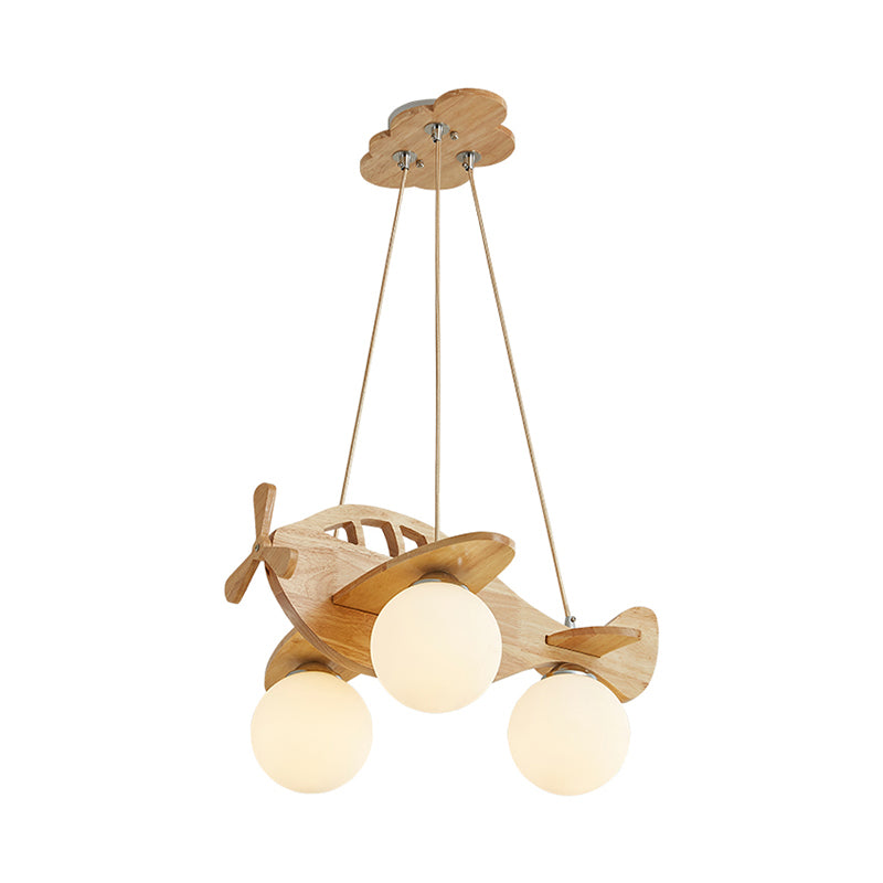 Cartoon 3-Light Chandelier Beige Helicopter Pendant Lighting with Ball White Glass Shade Clearhalo 'Ceiling Lights' 'Chandeliers' Lighting' 2405285