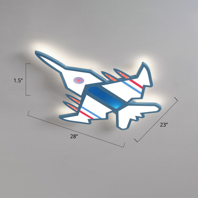 Airplane Flush Mount LED Light Childrens Acrylic Bedroom Ultrathin Ceiling Flush Light Blue 28" White Clearhalo 'Ceiling Lights' 'Close To Ceiling Lights' 'Close to ceiling' 'Semi-flushmount' Lighting' 2405293