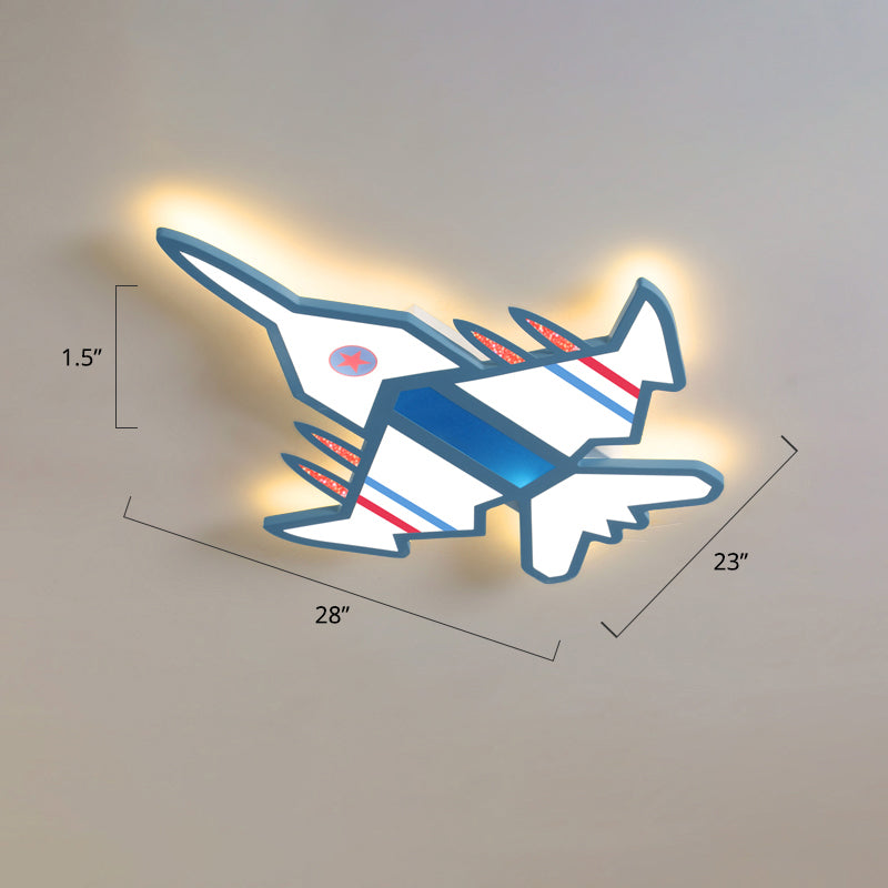 Airplane Flush Mount LED Light Childrens Acrylic Bedroom Ultrathin Ceiling Flush Light Blue 28" Warm Clearhalo 'Ceiling Lights' 'Close To Ceiling Lights' 'Close to ceiling' 'Semi-flushmount' Lighting' 2405295