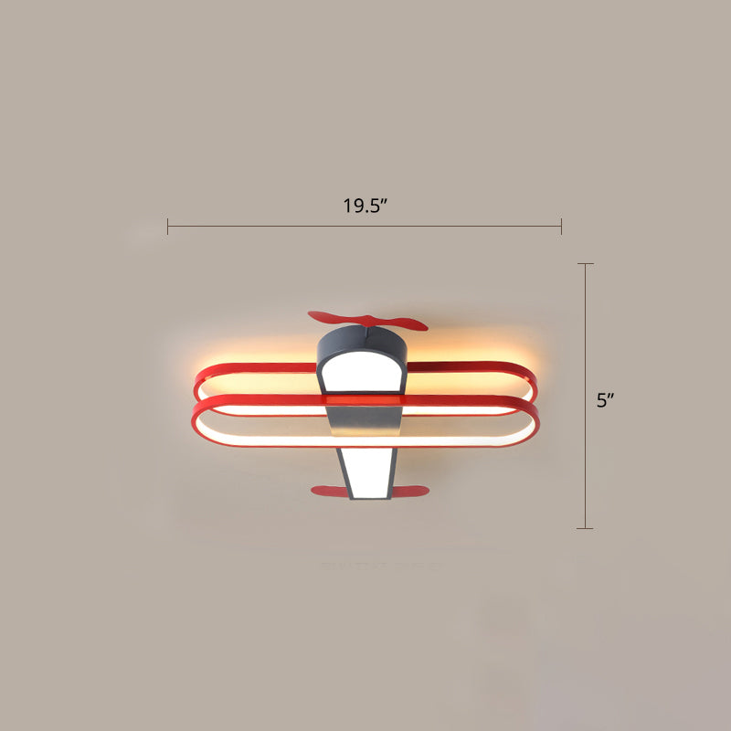 Biplane Childrens Room Ceiling Lamp Metallic Creative LED Semi Flush Mount Lighting Red-Gray 19.5" Third Gear Clearhalo 'Ceiling Lights' 'Close To Ceiling Lights' 'Close to ceiling' 'Semi-flushmount' Lighting' 2405320
