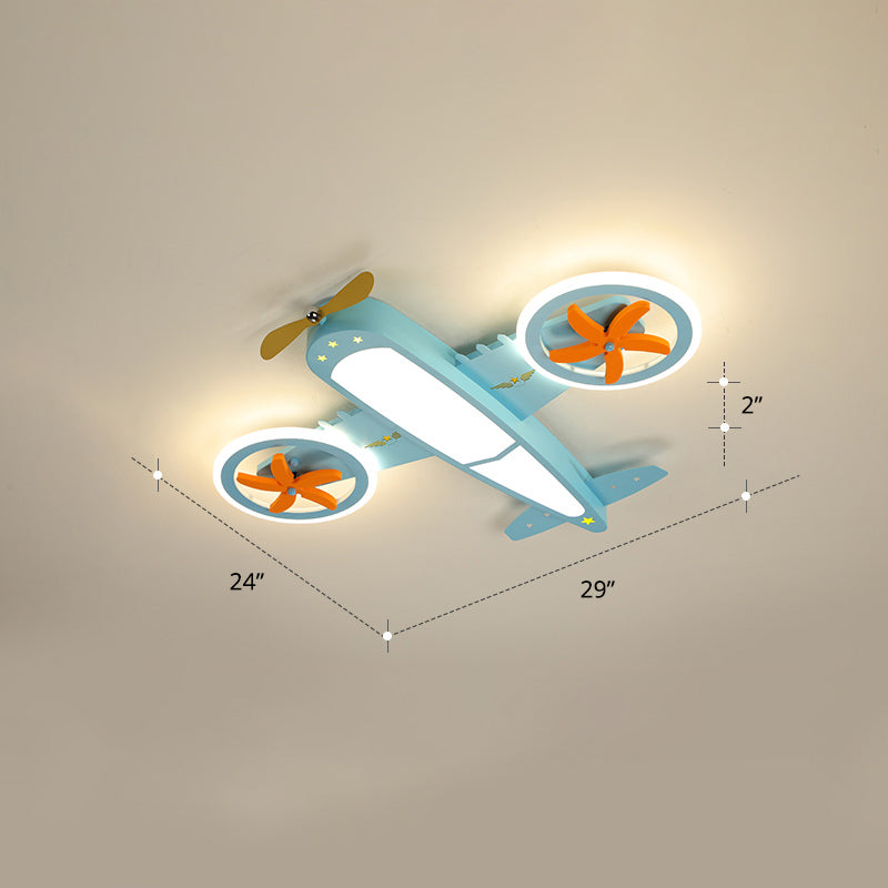 Aircraft Semi Flush Ceiling Fixture Cartoon Metallic LED Flush Mount Light for Child Room Blue Clearhalo 'Ceiling Lights' 'Close To Ceiling Lights' 'Close to ceiling' 'Flush mount' Lighting' 2405329