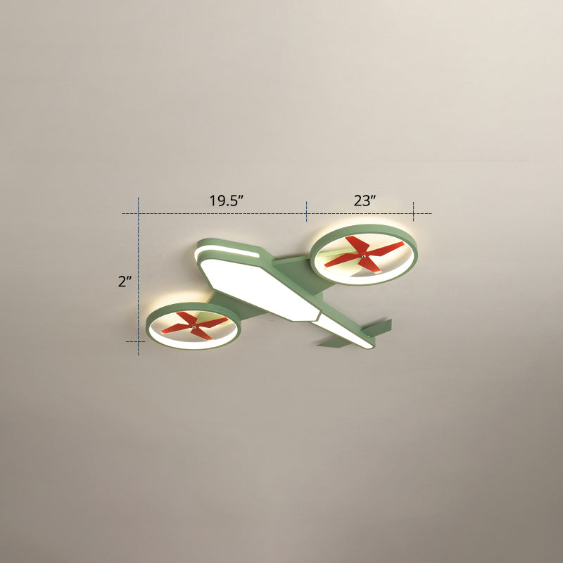 Aircraft Semi Flush Ceiling Fixture Cartoon Metallic LED Flush Mount Light for Child Room Army Green Clearhalo 'Ceiling Lights' 'Close To Ceiling Lights' 'Close to ceiling' 'Flush mount' Lighting' 2405330