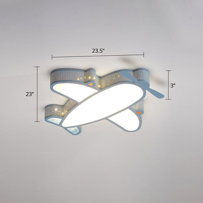 Metal Airplane Flushmount Light Cartoon LED Ceiling Light Fixture with Hollowed-out Design Blue 23.5" Warm Clearhalo 'Ceiling Lights' 'Close To Ceiling Lights' 'Close to ceiling' 'Flush mount' Lighting' 2405344