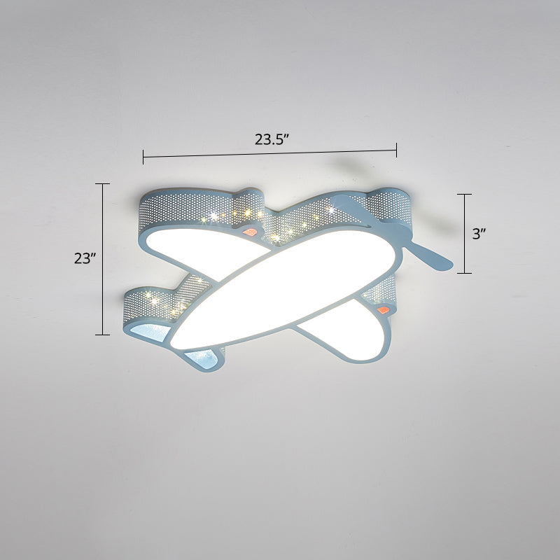Metal Airplane Flushmount Light Cartoon LED Ceiling Light Fixture with Hollowed-out Design Blue 23.5" Third Gear Clearhalo 'Ceiling Lights' 'Close To Ceiling Lights' 'Close to ceiling' 'Flush mount' Lighting' 2405348