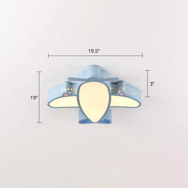 Metal Airplane Flushmount Light Cartoon LED Ceiling Light Fixture with Hollowed-out Design Blue 20" Warm Clearhalo 'Ceiling Lights' 'Close To Ceiling Lights' 'Close to ceiling' 'Flush mount' Lighting' 2405352