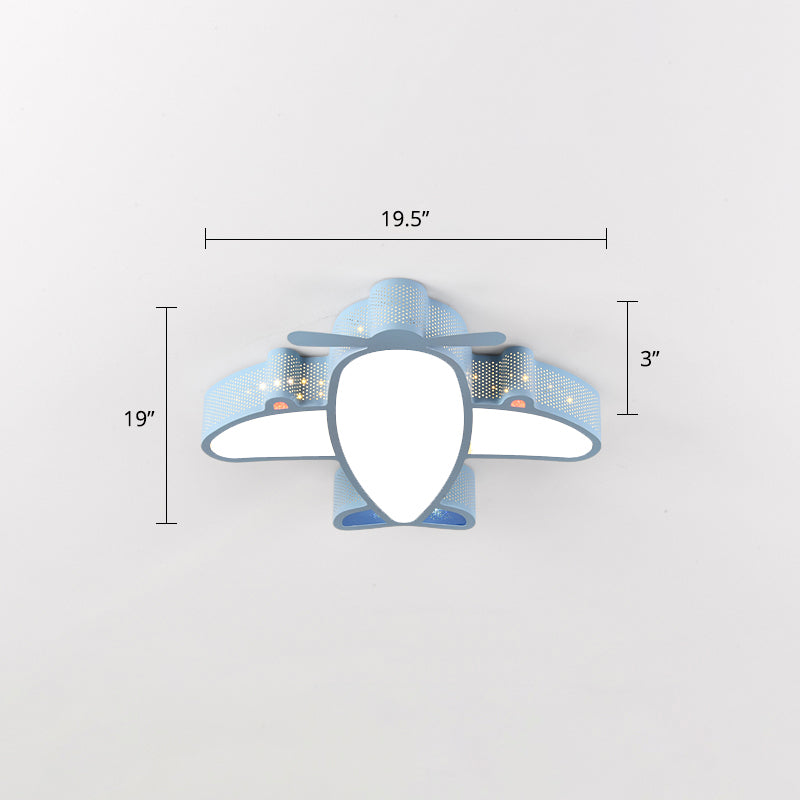 Metal Airplane Flushmount Light Cartoon LED Ceiling Light Fixture with Hollowed-out Design Blue 20" White Clearhalo 'Ceiling Lights' 'Close To Ceiling Lights' 'Close to ceiling' 'Flush mount' Lighting' 2405353