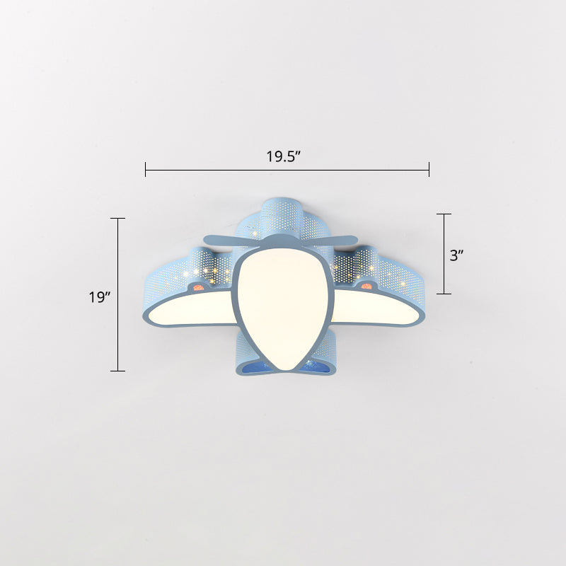 Metal Airplane Flushmount Light Cartoon LED Ceiling Light Fixture with Hollowed-out Design Blue 20" Third Gear Clearhalo 'Ceiling Lights' 'Close To Ceiling Lights' 'Close to ceiling' 'Flush mount' Lighting' 2405354