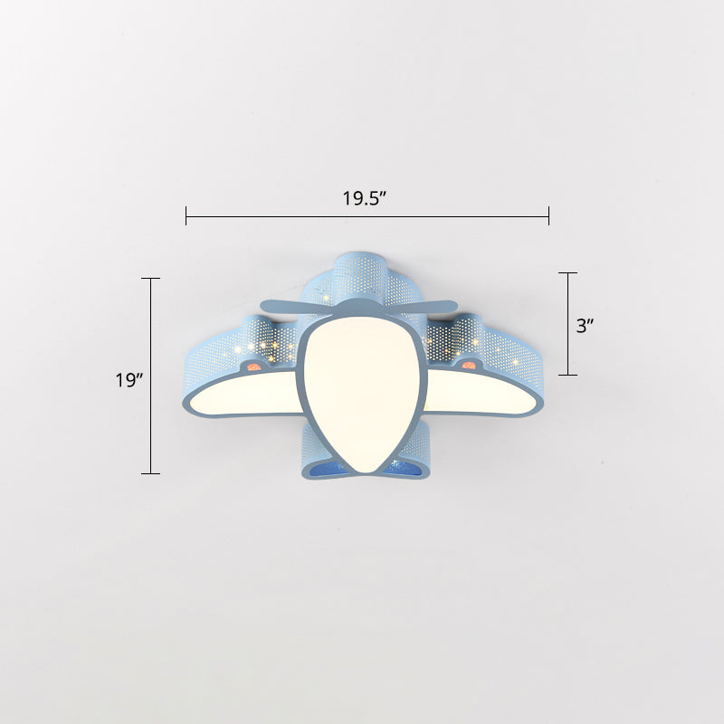 Metal Airplane Flushmount Light Cartoon LED Ceiling Light Fixture with Hollowed-out Design Blue 20" Remote Control Stepless Dimming Clearhalo 'Ceiling Lights' 'Close To Ceiling Lights' 'Close to ceiling' 'Flush mount' Lighting' 2405355