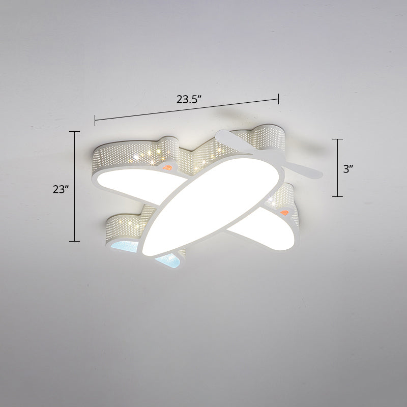 Metal Airplane Flushmount Light Cartoon LED Ceiling Light Fixture with Hollowed-out Design White 23.5" Third Gear Clearhalo 'Ceiling Lights' 'Close To Ceiling Lights' 'Close to ceiling' 'Flush mount' Lighting' 2405357