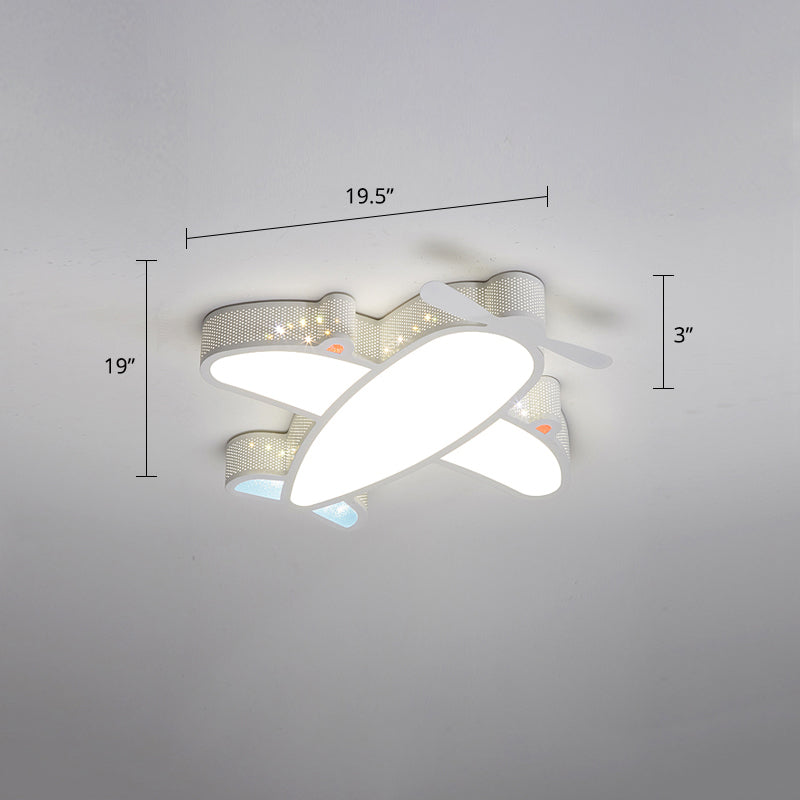 Metal Airplane Flushmount Light Cartoon LED Ceiling Light Fixture with Hollowed-out Design White 20" Remote Control Stepless Dimming Clearhalo 'Ceiling Lights' 'Close To Ceiling Lights' 'Close to ceiling' 'Flush mount' Lighting' 2405360