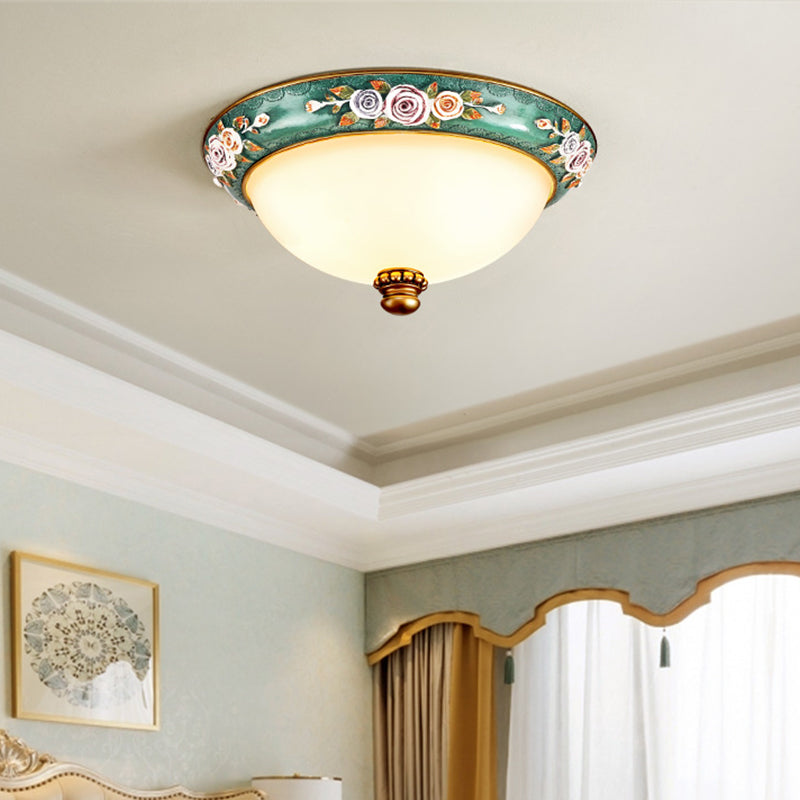 Dome Bedroom Flush Ceiling Light Vintage Frosted Glass Flush-Mount Lighting Fixture Clearhalo 'Ceiling Lights' 'Close To Ceiling Lights' 'Close to ceiling' 'Flush mount' Lighting' 2405371