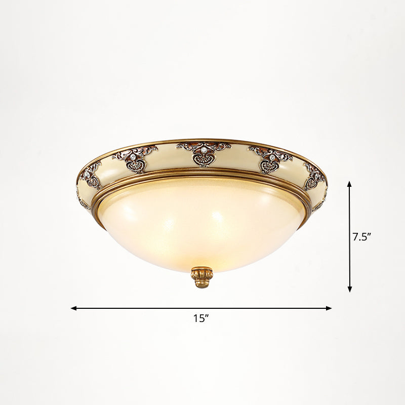 Dome Bedroom Flush Ceiling Light Vintage Frosted Glass Flush-Mount Lighting Fixture 3 Yellow-White Clearhalo 'Ceiling Lights' 'Close To Ceiling Lights' 'Close to ceiling' 'Flush mount' Lighting' 2405375