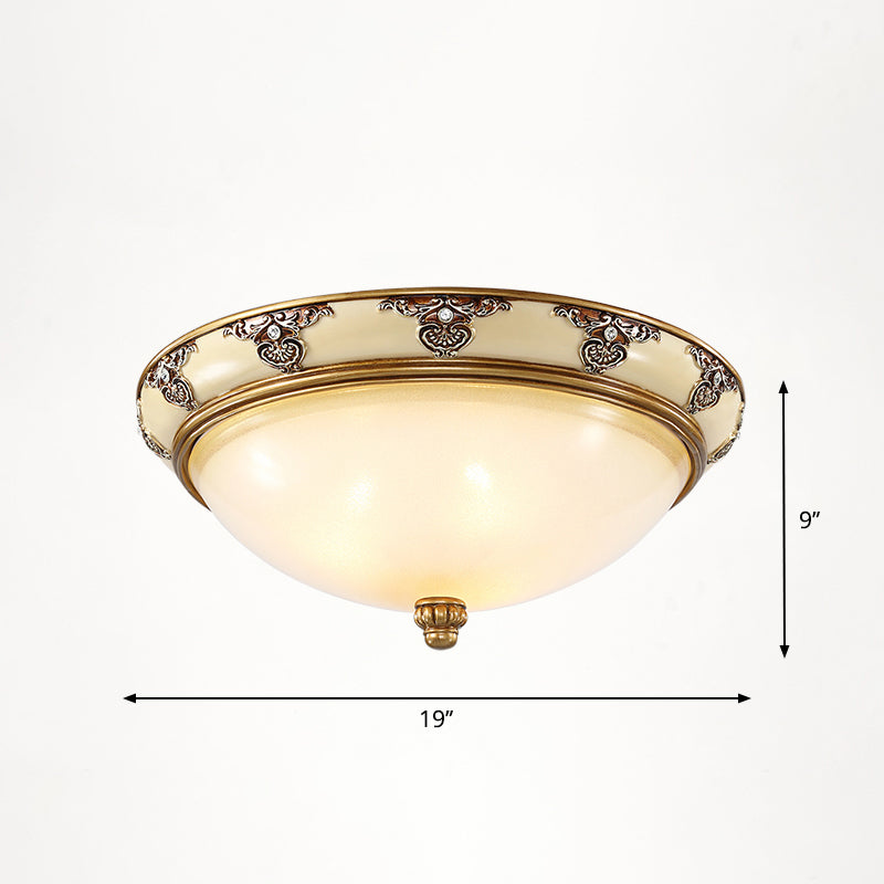 Dome Bedroom Flush Ceiling Light Vintage Frosted Glass Flush-Mount Lighting Fixture 4 Yellow-White Clearhalo 'Ceiling Lights' 'Close To Ceiling Lights' 'Close to ceiling' 'Flush mount' Lighting' 2405376