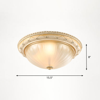 Dome Bedroom Flush Ceiling Light Vintage Frosted Glass Flush-Mount Lighting Fixture 3 Beige Clearhalo 'Ceiling Lights' 'Close To Ceiling Lights' 'Close to ceiling' 'Flush mount' Lighting' 2405377