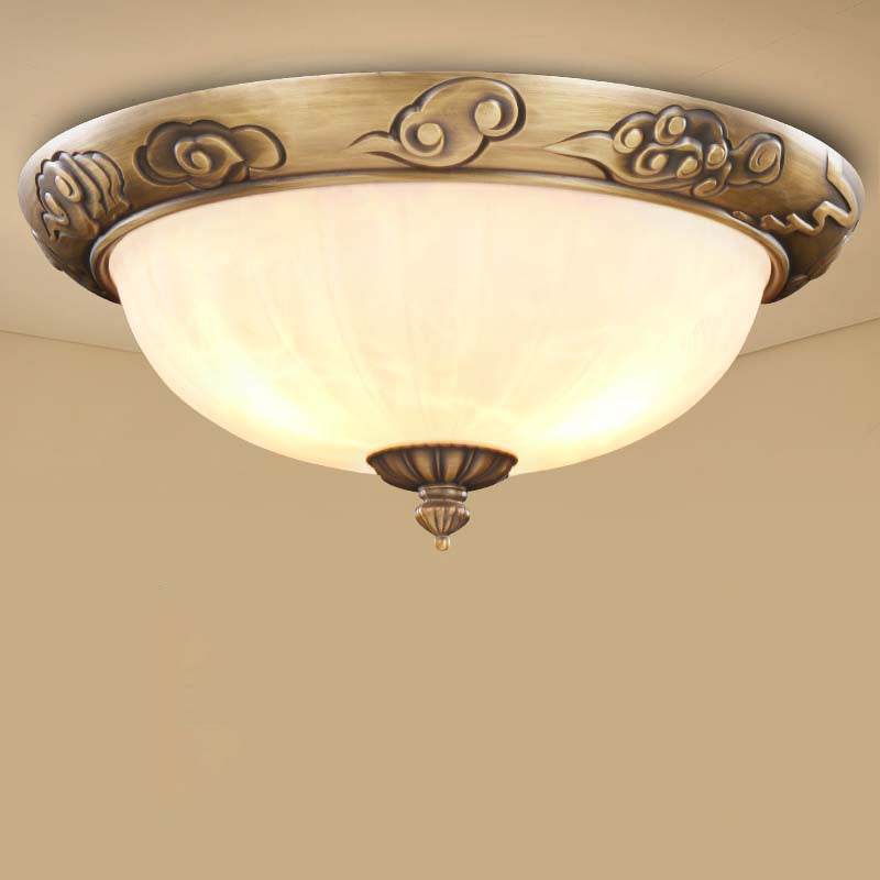 Antique Domed Shaped Flush Light Milky Glass Ceiling Mounted Light in Bronze for Bedroom 4 Bronze Cloud Clearhalo 'Ceiling Lights' 'Close To Ceiling Lights' 'Close to ceiling' 'Flush mount' Lighting' 2405391