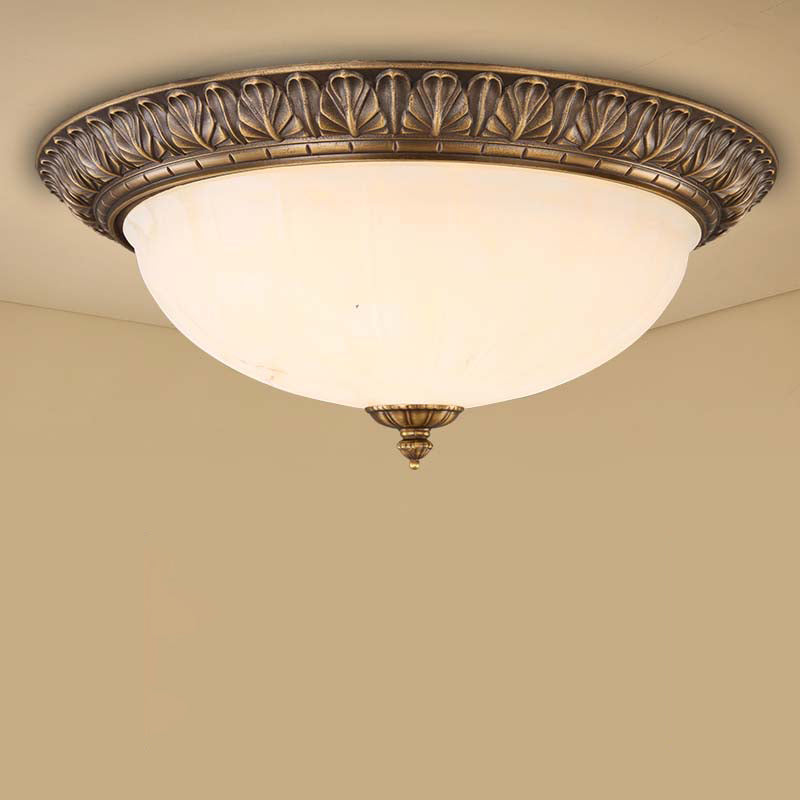 Antique Domed Shaped Flush Light Milky Glass Ceiling Mounted Light in Bronze for Bedroom 3 Bronze Leaf Clearhalo 'Ceiling Lights' 'Close To Ceiling Lights' 'Close to ceiling' 'Flush mount' Lighting' 2405393