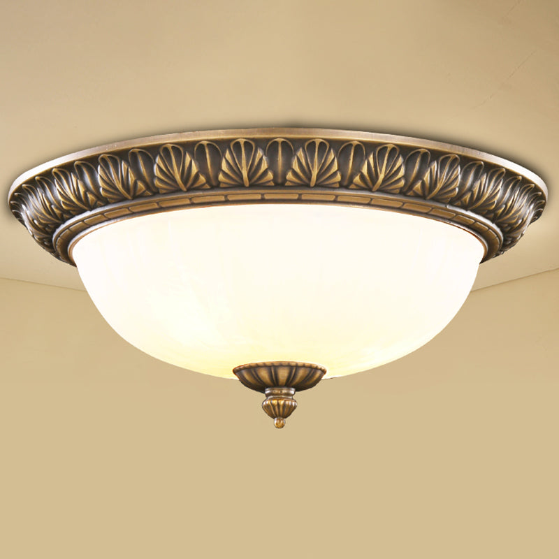 Antique Domed Shaped Flush Light Milky Glass Ceiling Mounted Light in Bronze for Bedroom 4 Bronze Leaf Clearhalo 'Ceiling Lights' 'Close To Ceiling Lights' 'Close to ceiling' 'Flush mount' Lighting' 2405395