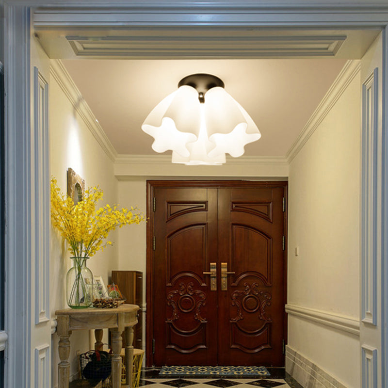 Floral Foyer Flush Light Fixture Country Style White Glass Flush Mount Ceiling Light Clearhalo 'Ceiling Lights' 'Close To Ceiling Lights' 'Close to ceiling' 'Flush mount' Lighting' 2405396