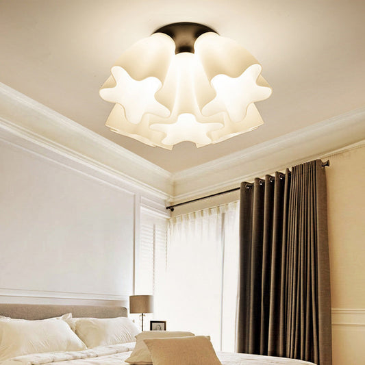 Floral Foyer Flush Light Fixture Country Style White Glass Flush Mount Ceiling Light Clearhalo 'Ceiling Lights' 'Close To Ceiling Lights' 'Close to ceiling' 'Flush mount' Lighting' 2405398