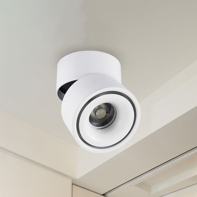 LED Bedroom Flush Mount Light with Round Metallic Shade Black/White Ceiling Fixture in Warm/White Lighting White Clearhalo 'Cast Iron' 'Glass' 'Industrial' 'Modern wall lights' 'Modern' 'Tiffany' 'Traditional wall lights' 'Wall Lamps & Sconces' 'Wall Lights' Lighting' 240540