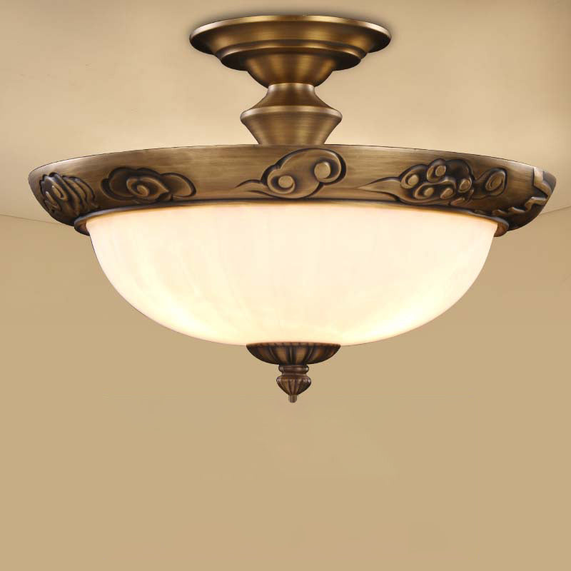 4-Light Opal Glass Ceiling Lamp Traditional Bronze Bowl Shaped Hallway Semi Mount Lighting Bronze Cloud Clearhalo 'Ceiling Lights' 'Close To Ceiling Lights' 'Close to ceiling' 'Semi-flushmount' Lighting' 2405408
