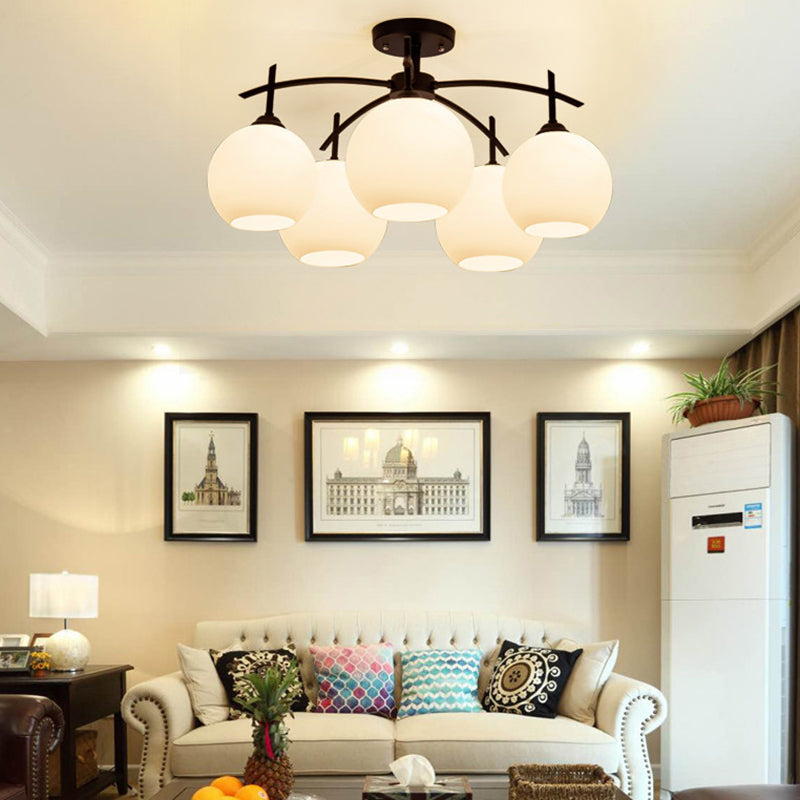 Domed Close to Ceiling Light Minimalist Opal Glass Living Room Flush Light in Black Clearhalo 'Ceiling Lights' 'Close To Ceiling Lights' 'Close to ceiling' 'Glass shade' 'Glass' 'Pendant Lights' 'Semi-flushmount' Lighting' 2405412