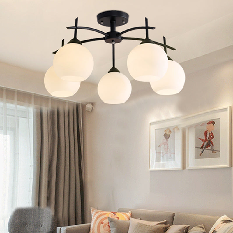 Domed Close to Ceiling Light Minimalist Opal Glass Living Room Flush Light in Black Clearhalo 'Ceiling Lights' 'Close To Ceiling Lights' 'Close to ceiling' 'Glass shade' 'Glass' 'Pendant Lights' 'Semi-flushmount' Lighting' 2405415