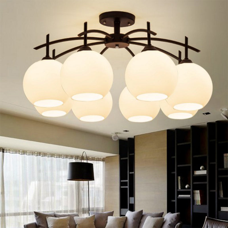 Domed Close to Ceiling Light Minimalist Opal Glass Living Room Flush Light in Black Clearhalo 'Ceiling Lights' 'Close To Ceiling Lights' 'Close to ceiling' 'Glass shade' 'Glass' 'Pendant Lights' 'Semi-flushmount' Lighting' 2405417