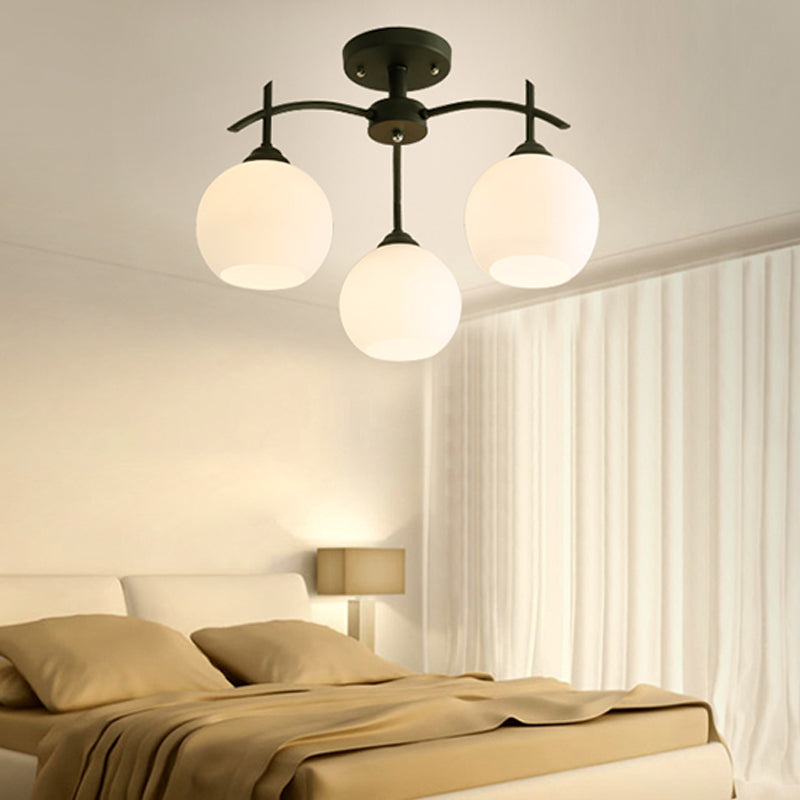 Domed Close to Ceiling Light Minimalist Opal Glass Living Room Flush Light in Black Clearhalo 'Ceiling Lights' 'Close To Ceiling Lights' 'Close to ceiling' 'Glass shade' 'Glass' 'Pendant Lights' 'Semi-flushmount' Lighting' 2405418