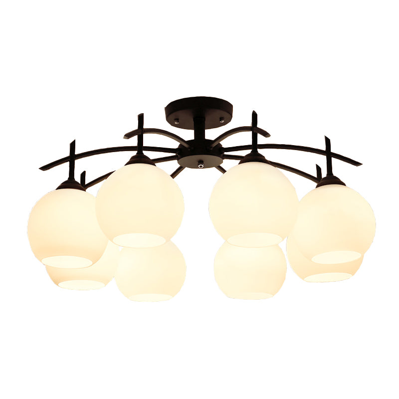 Domed Close to Ceiling Light Minimalist Opal Glass Living Room Flush Light in Black Clearhalo 'Ceiling Lights' 'Close To Ceiling Lights' 'Close to ceiling' 'Glass shade' 'Glass' 'Pendant Lights' 'Semi-flushmount' Lighting' 2405419