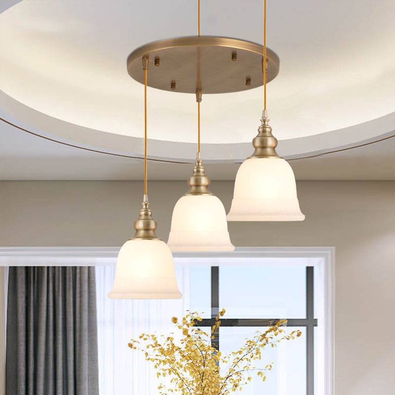Shaded Dining Room Multi Light Pendant Simplicity Frosted White Glass Suspension Light Clearhalo 'Ceiling Lights' 'Close To Ceiling Lights' 'Glass shade' 'Glass' 'Pendant Lights' 'Pendants' Lighting' 2405431