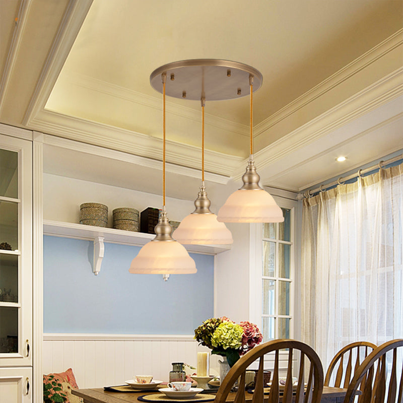 Shaded Dining Room Multi Light Pendant Simplicity Frosted White Glass Suspension Light Clearhalo 'Ceiling Lights' 'Close To Ceiling Lights' 'Glass shade' 'Glass' 'Pendant Lights' 'Pendants' Lighting' 2405434