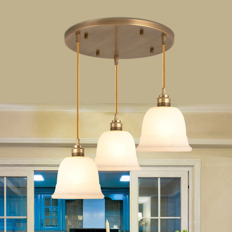 Shaded Dining Room Multi Light Pendant Simplicity Frosted White Glass Suspension Light Clearhalo 'Ceiling Lights' 'Close To Ceiling Lights' 'Glass shade' 'Glass' 'Pendant Lights' 'Pendants' Lighting' 2405436