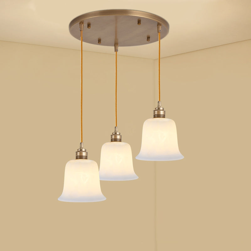 Shaded Dining Room Multi Light Pendant Simplicity Frosted White Glass Suspension Light White Bell Cylinder Clearhalo 'Ceiling Lights' 'Close To Ceiling Lights' 'Glass shade' 'Glass' 'Pendant Lights' 'Pendants' Lighting' 2405437