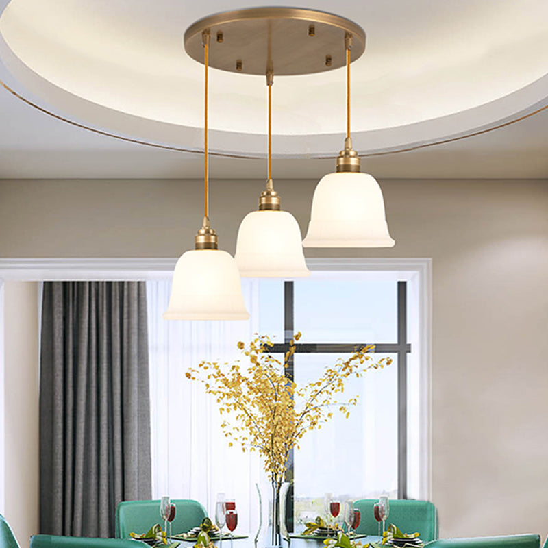 Shaded Dining Room Multi Light Pendant Simplicity Frosted White Glass Suspension Light Clearhalo 'Ceiling Lights' 'Close To Ceiling Lights' 'Glass shade' 'Glass' 'Pendant Lights' 'Pendants' Lighting' 2405438