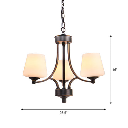 Conical Up Chandelier Rustic Gold-Black Ivory Glass Hanging Light for Living Room 3 Gold-Black Clearhalo 'Ceiling Lights' 'Chandeliers' Lighting' 2405446