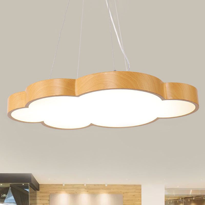Kids Slim Cloud Pendant Light Acrylic Hanging Light in Beige for Game Room Wood Clearhalo 'Ceiling Lights' 'Pendant Lights' 'Pendants' Lighting' 240544_4f52ac37-d839-4e2d-958c-91cd62078b18